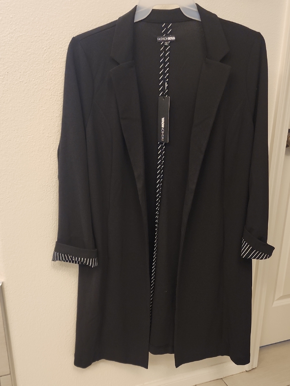 Fashion Nova Black Longline Open Blazer Coat